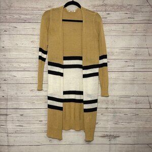 Hoity Toity Tan Cardigan w Black White Stripe Small
